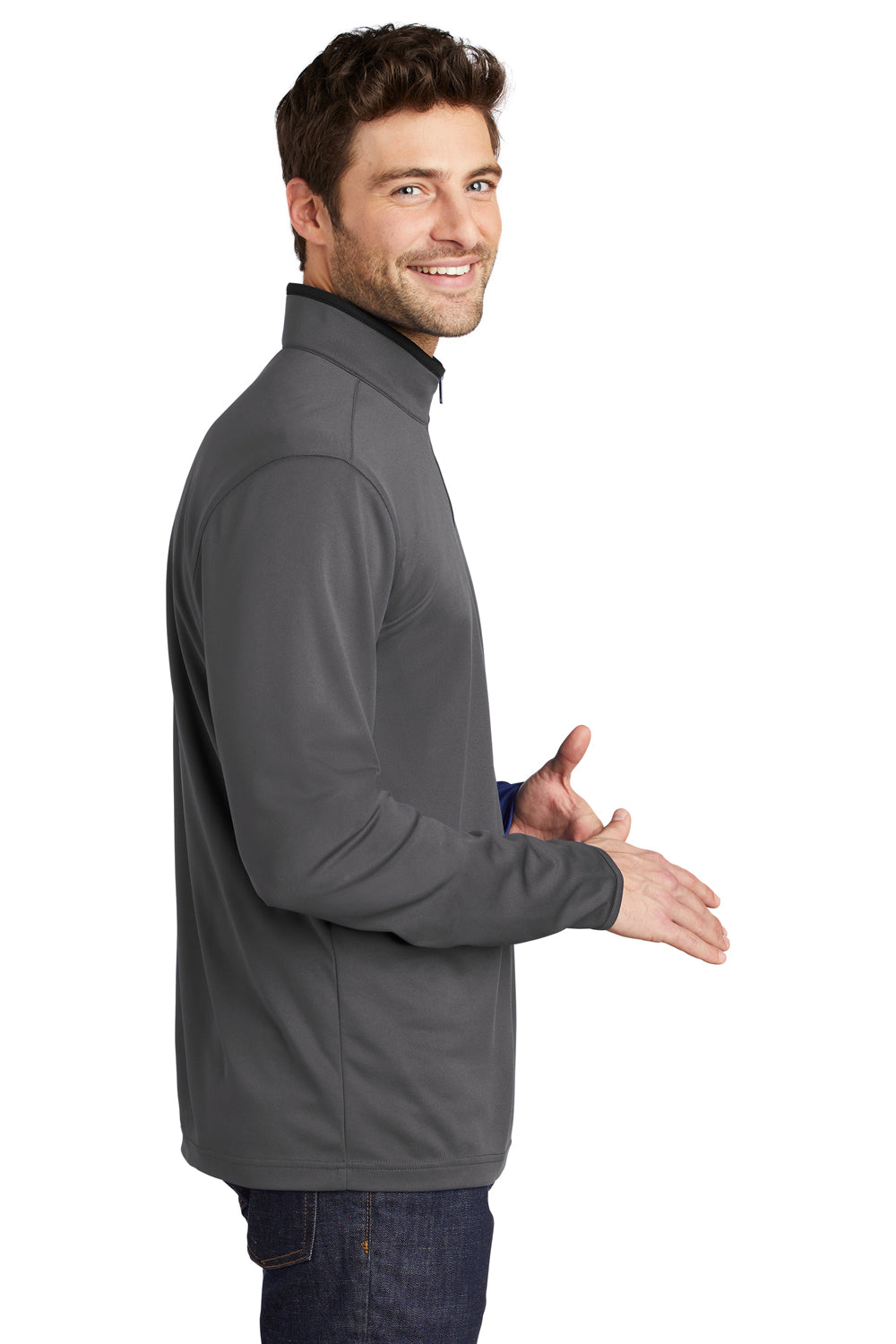 Port Authority Mens Performance Silk Touch 1/4 Zip Sweatshirt Steel Grey/Black Side