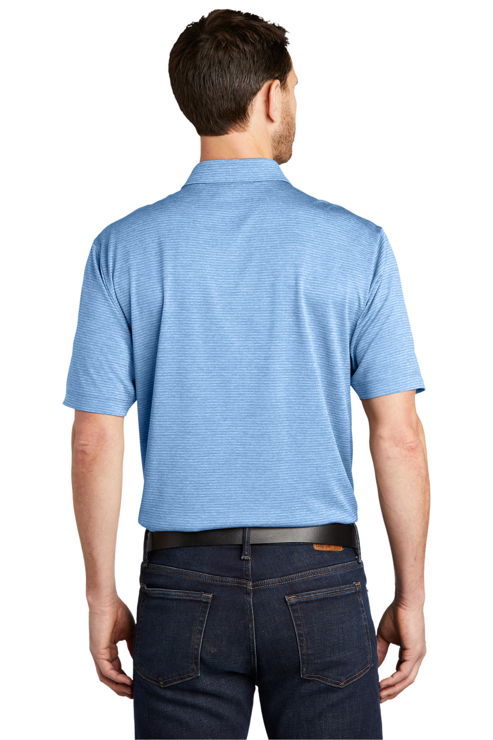 Port Authority Mens Shadow Stripe Short Sleeve Polo Shirt Carolina Blue Side