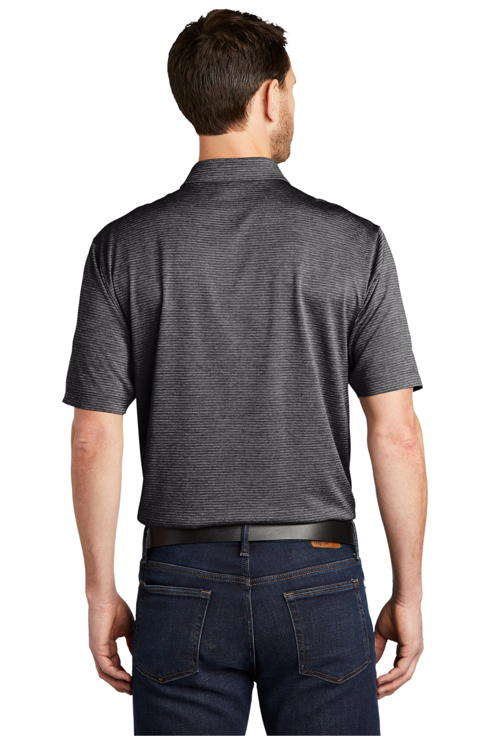 Port Authority Mens Shadow Stripe Short Sleeve Polo Shirt Deep Black Side