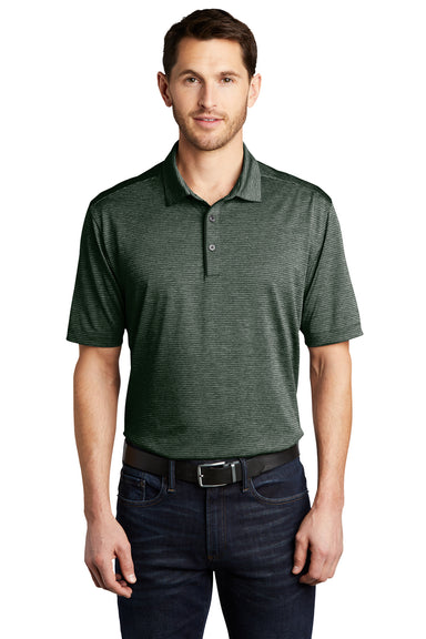 Port Authority Mens Shadow Stripe Short Sleeve Polo Shirt Deep Forest Green Front