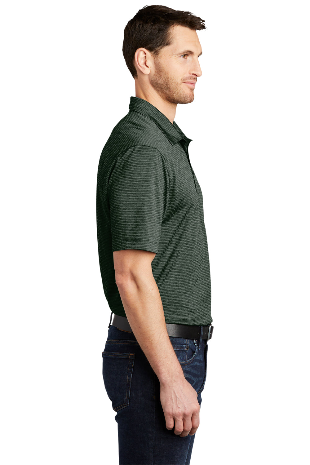 Port Authority Mens Shadow Stripe Short Sleeve Polo Shirt Deep Forest Green Side