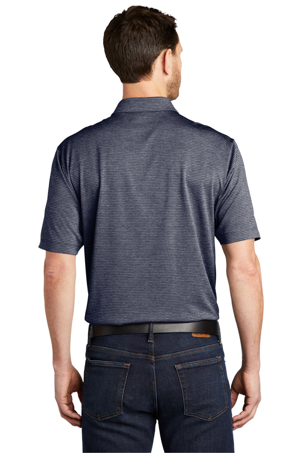 Port Authority Mens Shadow Stripe Short Sleeve Polo Shirt River Navy Blue Side