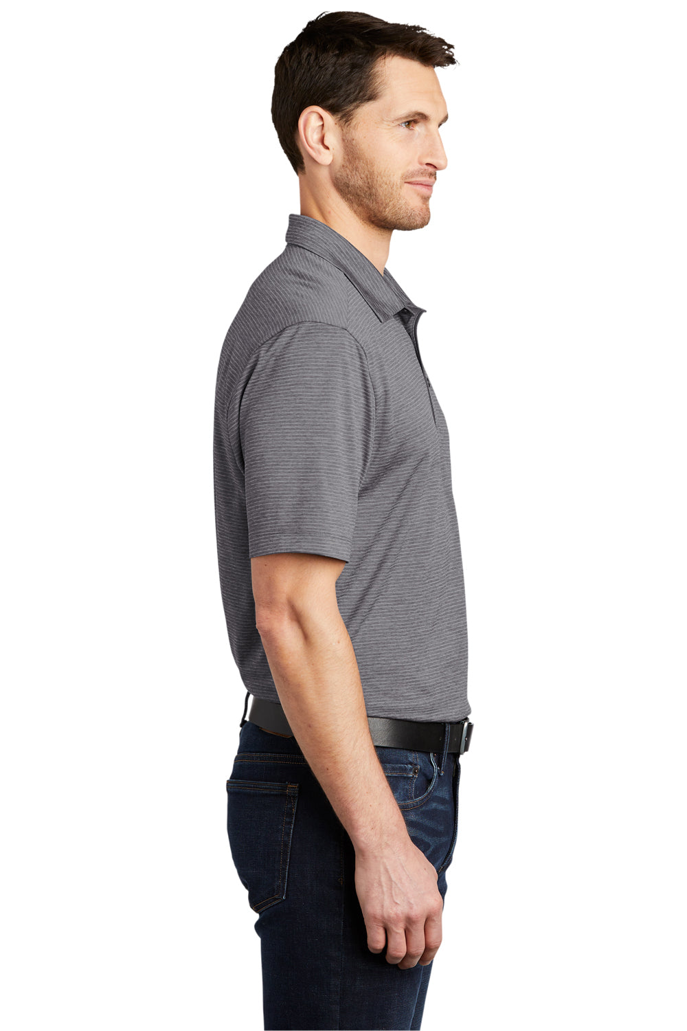 Port Authority Mens Shadow Stripe Short Sleeve Polo Shirt Shadow Grey Side
