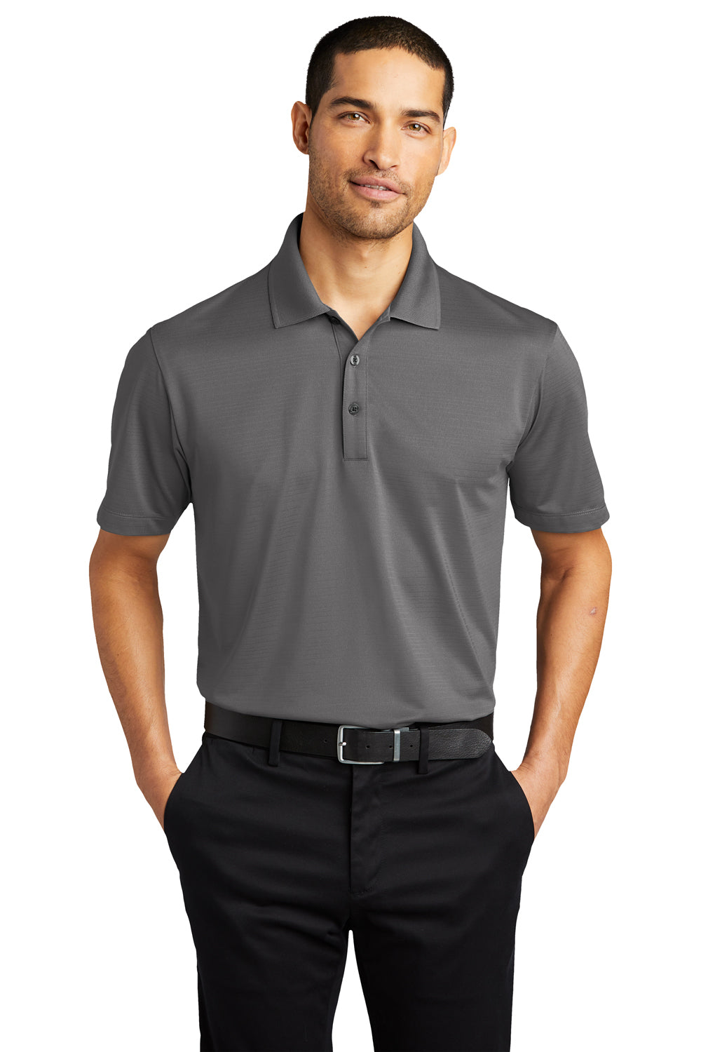 Port Authority Mens Eclipse Stretch Short Sleeve Polo Shirt Shadow Grey Front