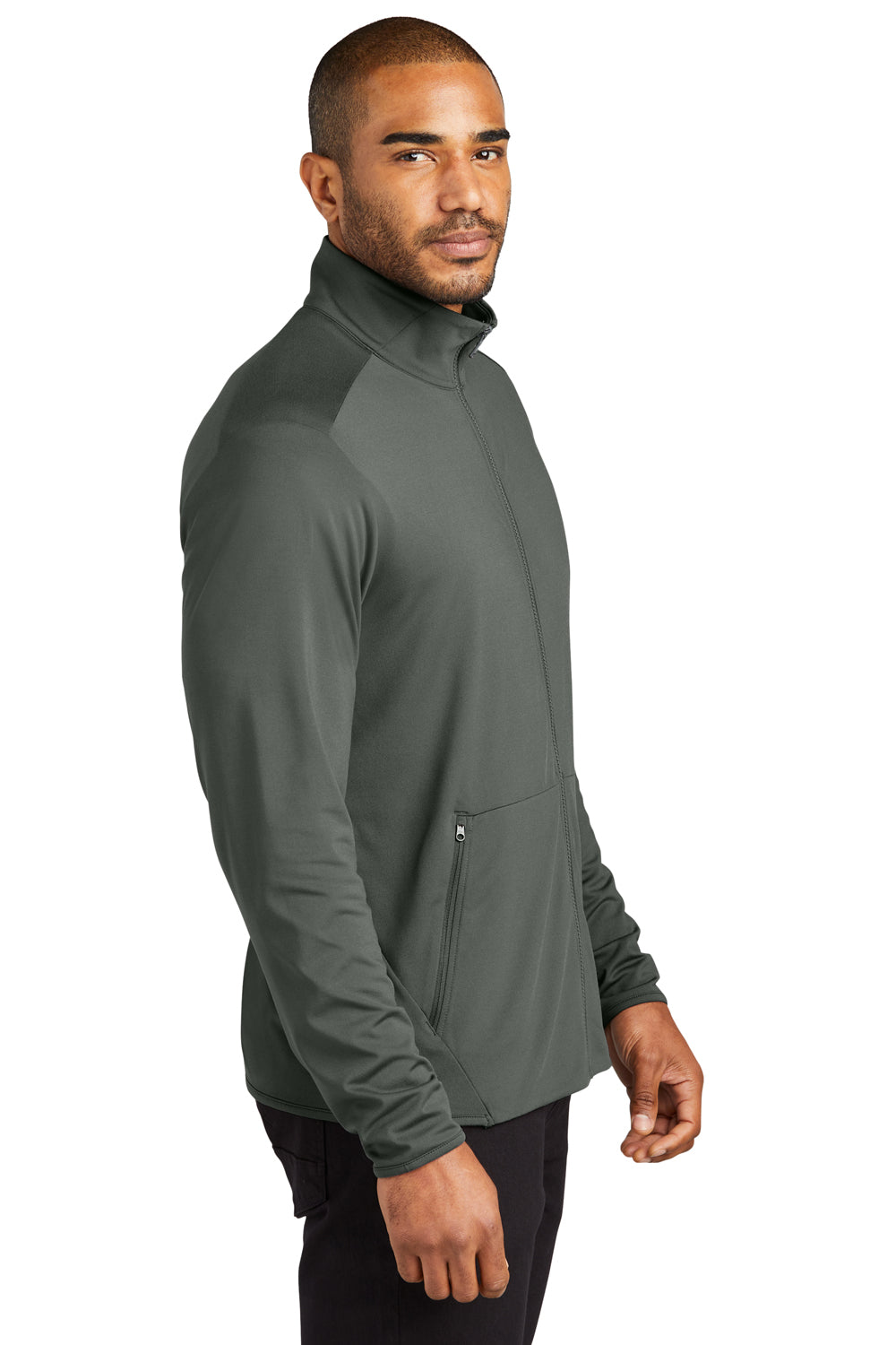 Port Authority K595 Mens Accord Stretch Fleece Full Zip Jacket Pewter Grey Side