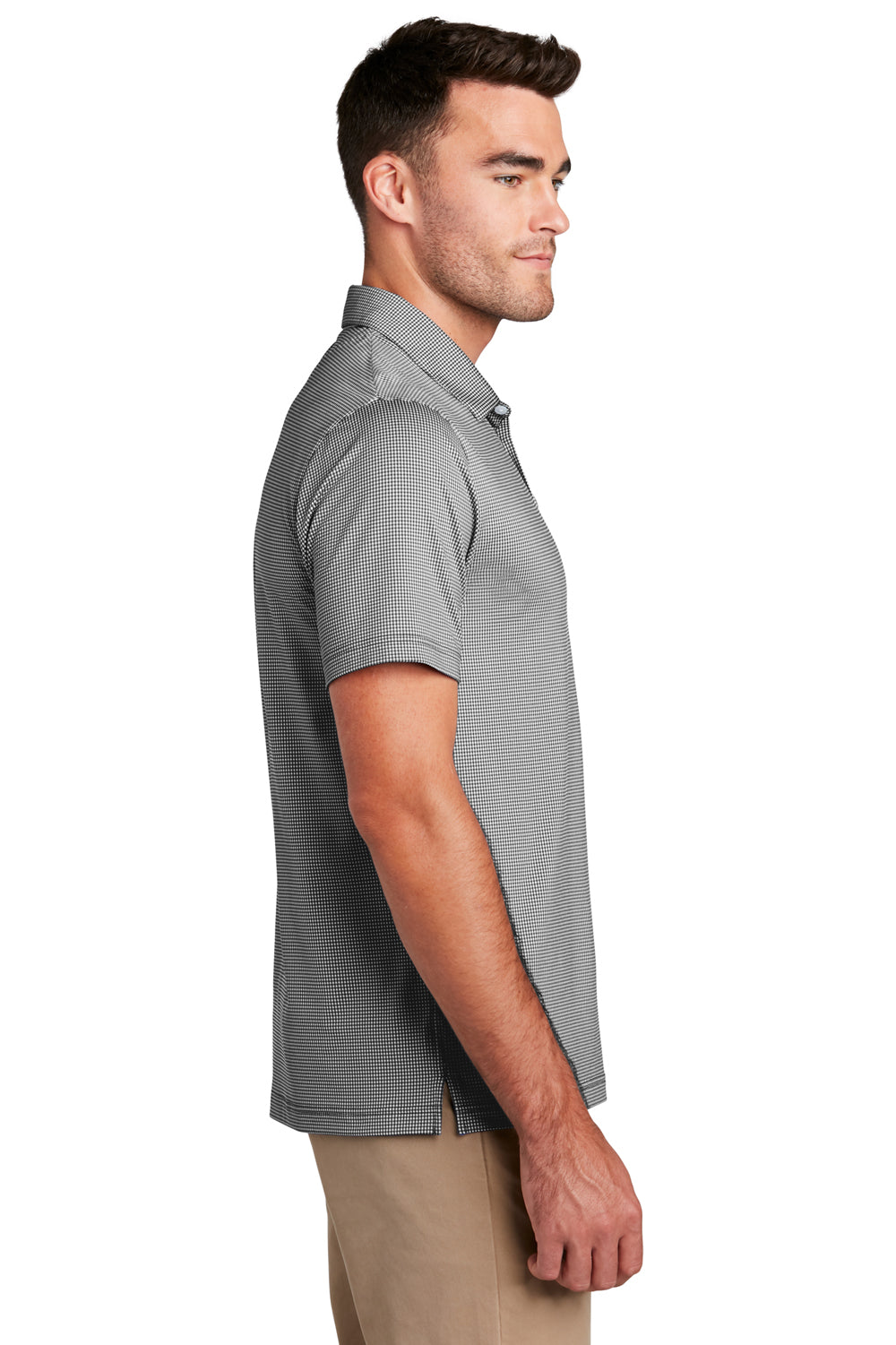 Port Authority Mens Gingham Short Sleeve Polo Shirt Black/White Side