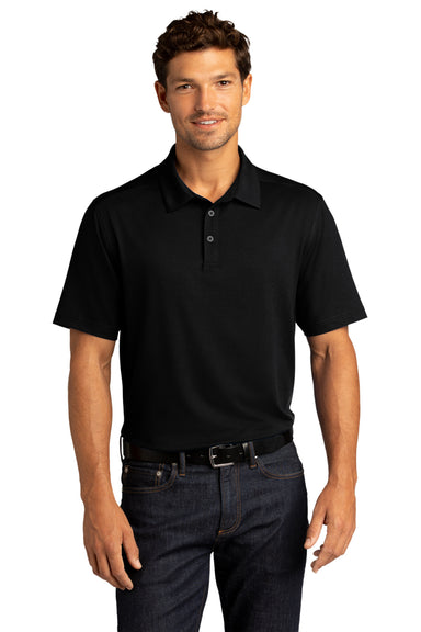 Port Authority Mens City Stretch Short Sleeve Polo Shirt Black Front