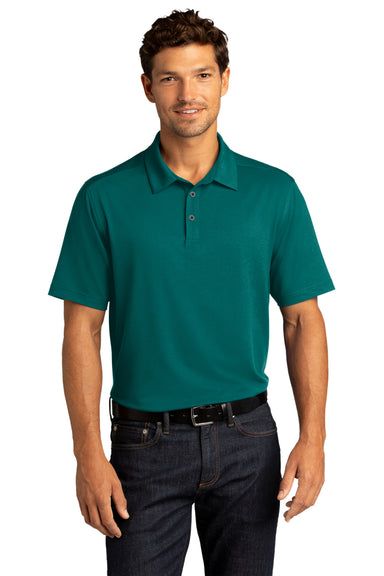 Port Authority Mens City Stretch Short Sleeve Polo Shirt Dark Teal Green Front
