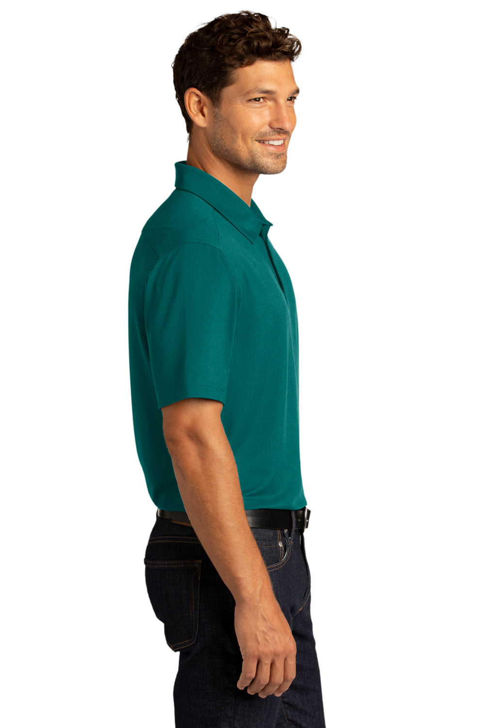 Port Authority Mens City Stretch Short Sleeve Polo Shirt Dark Teal Green Side