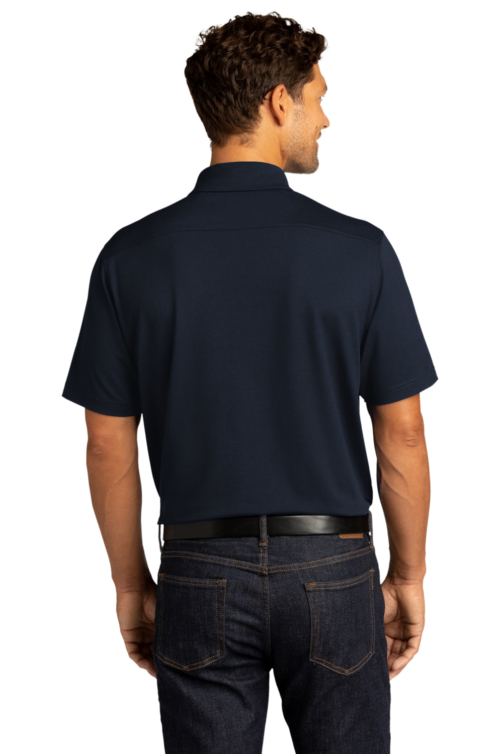 Port Authority Mens City Stretch Short Sleeve Polo Shirt River Navy Blue Side