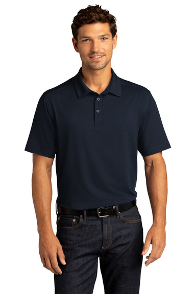 Port Authority Mens City Stretch Short Sleeve Polo Shirt River Navy Blue Front