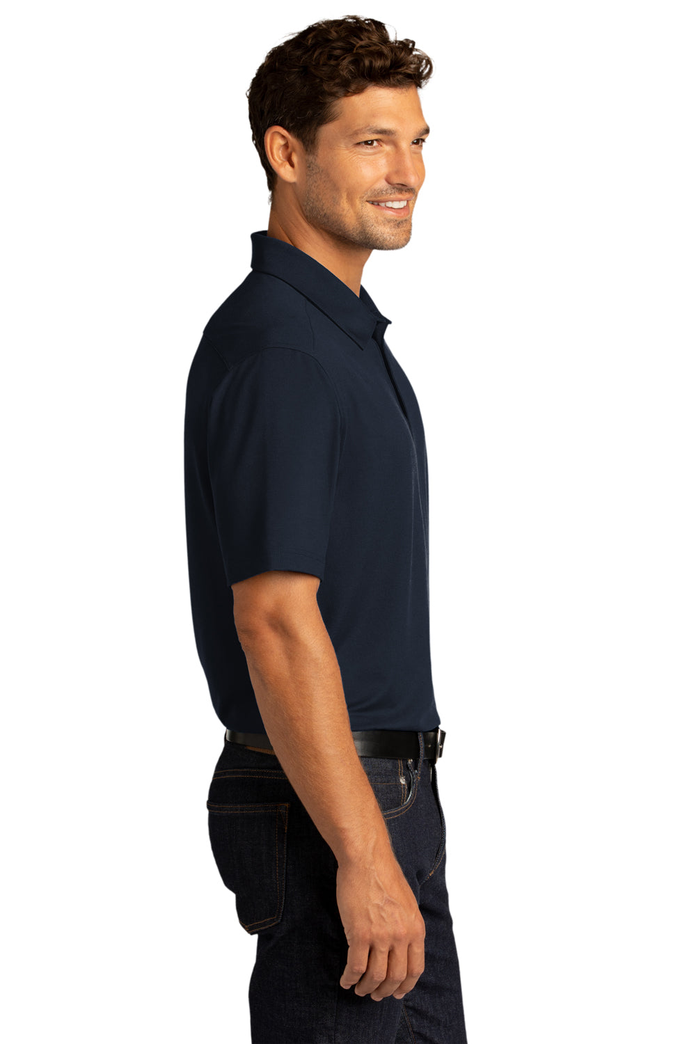 Port Authority Mens City Stretch Short Sleeve Polo Shirt River Navy Blue Side