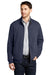 Port Authority Mens Interlock Full Zip Jacket Heather Estate Blue/Heather Charcoal Grey Front