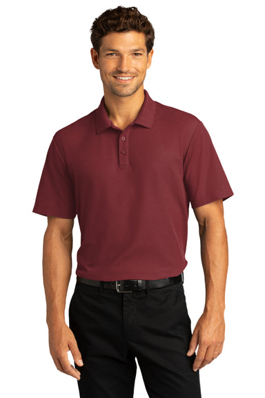 Port Authority Mens SuperPro React Short Sleeve Polo Shirt Burgundy Front
