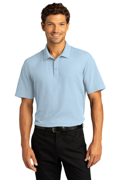Port Authority Mens SuperPro React Short Sleeve Polo Shirt Cloud Blue Front