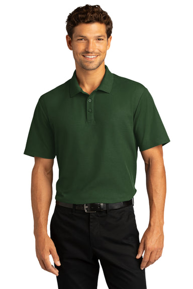Port Authority Mens SuperPro React Short Sleeve Polo Shirt Dark Green Front