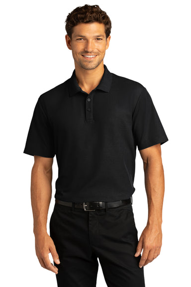 Port Authority Mens SuperPro React Short Sleeve Polo Shirt Deep Black Front