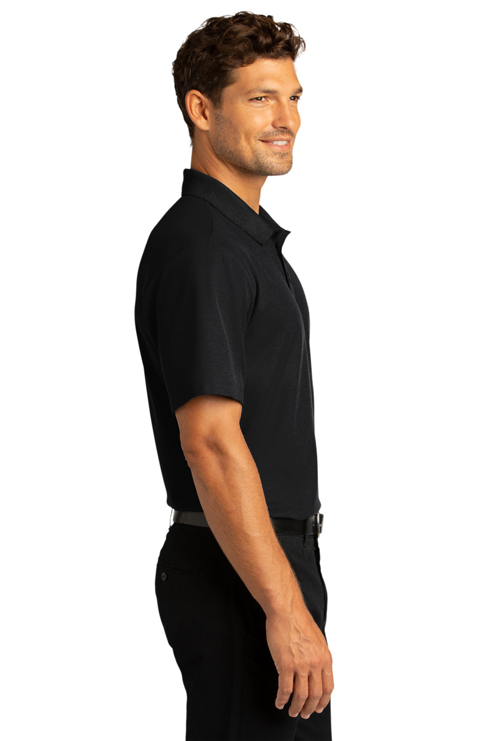 Port Authority Mens SuperPro React Short Sleeve Polo Shirt Deep Black Side