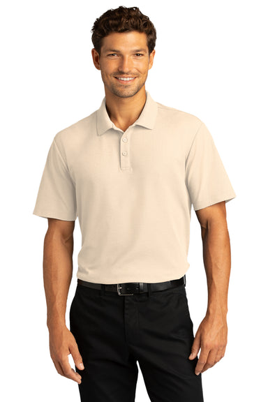 Port Authority Mens SuperPro React Short Sleeve Polo Shirt Ecru Front