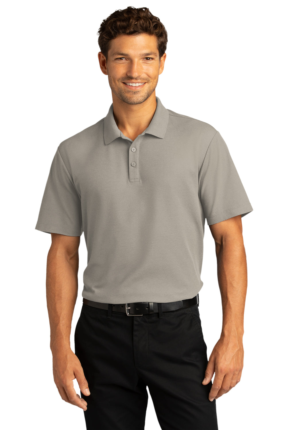 Port Authority Mens SuperPro React Short Sleeve Polo Shirt Gusty Grey Front