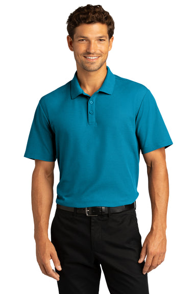Port Authority Mens React SuperPro Snag Resistant Short Sleeve Polo Shirt Parcel Blue Front