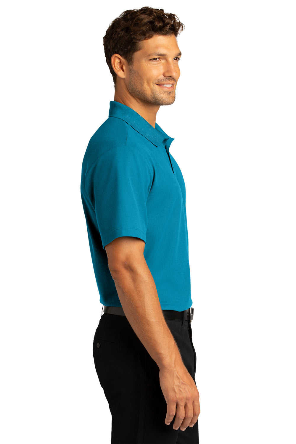 Port Authority Mens React SuperPro Snag Resistant Short Sleeve Polo Shirt Parcel Blue Side