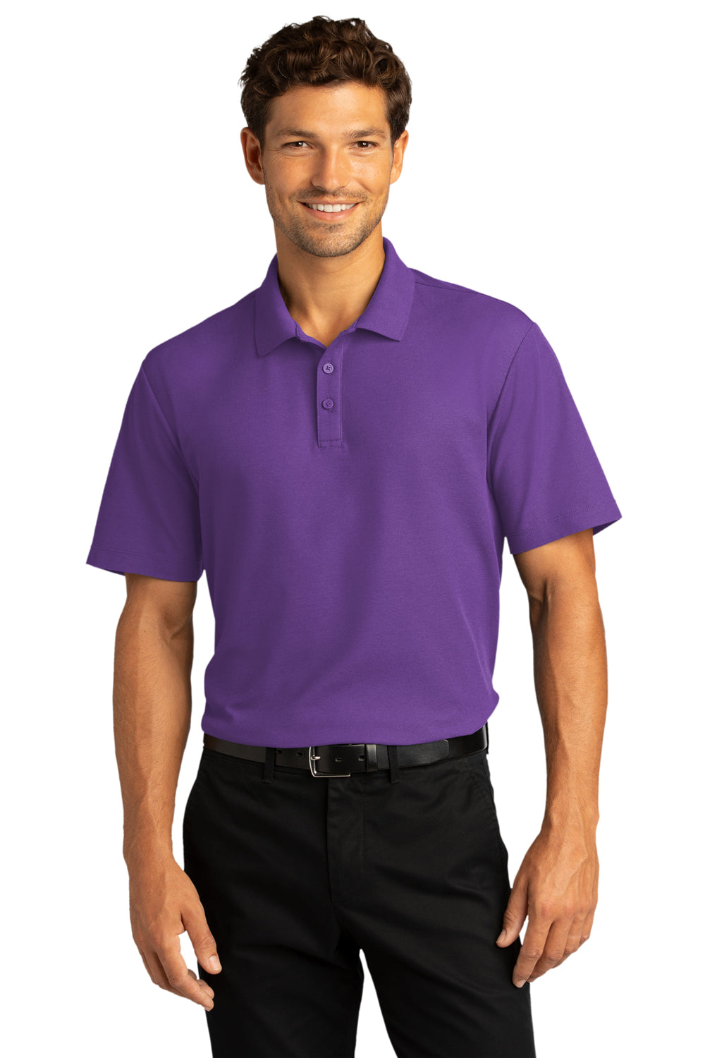 Port Authority Mens SuperPro React Short Sleeve Polo Shirt Purple Front