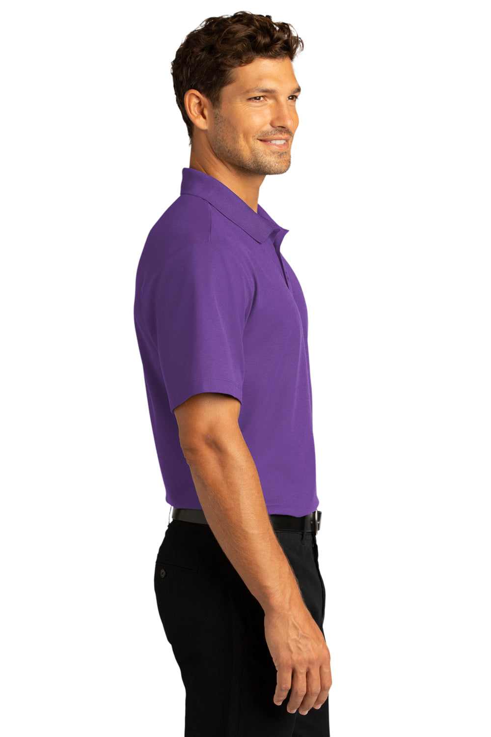 Port Authority Mens SuperPro React Short Sleeve Polo Shirt Purple Side