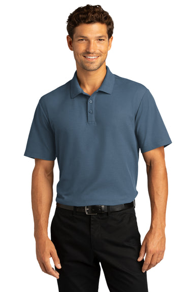 Port Authority Mens SuperPro React Short Sleeve Polo Shirt Regatta Blue Front