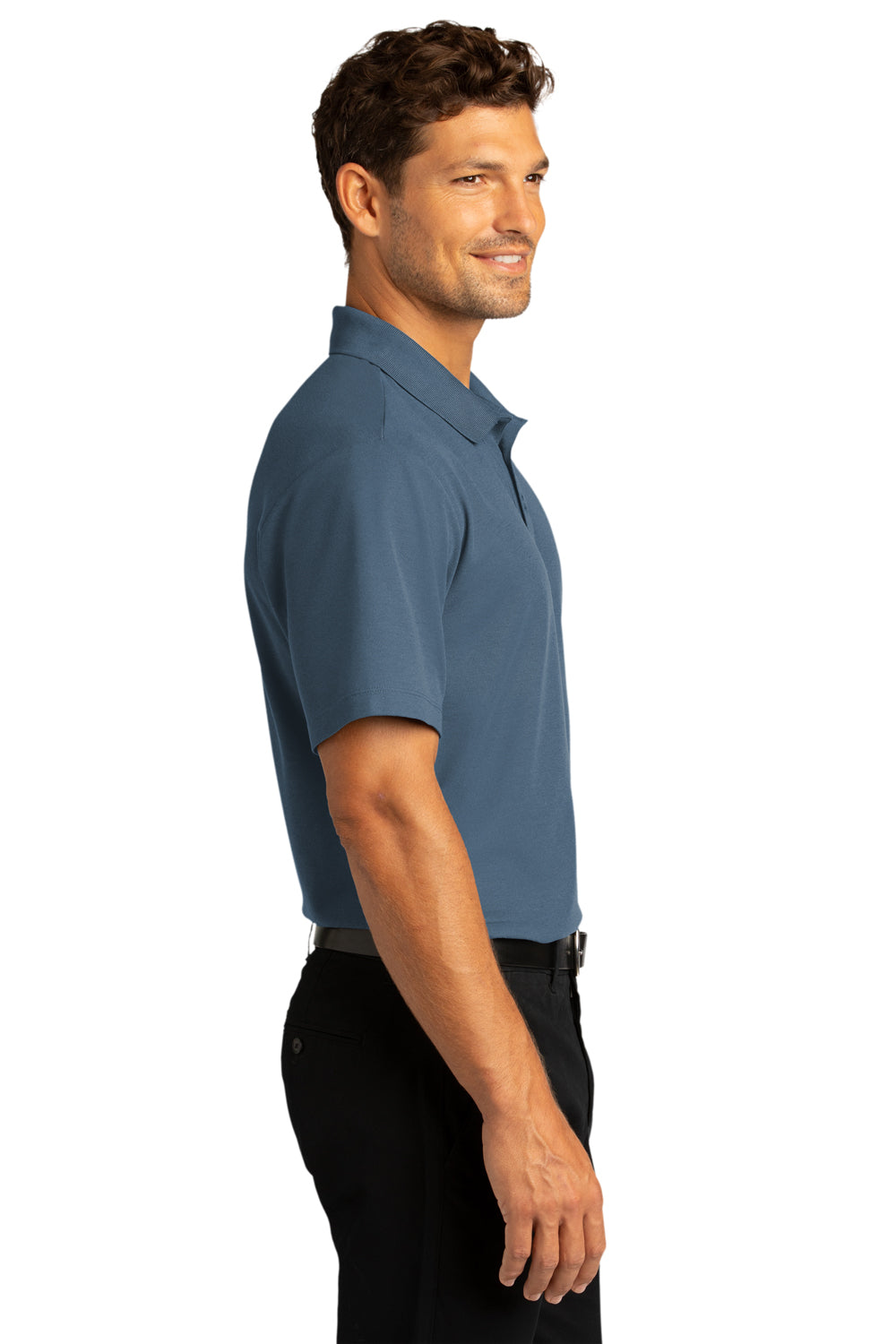 Port Authority Mens SuperPro React Short Sleeve Polo Shirt Regatta Blue Side