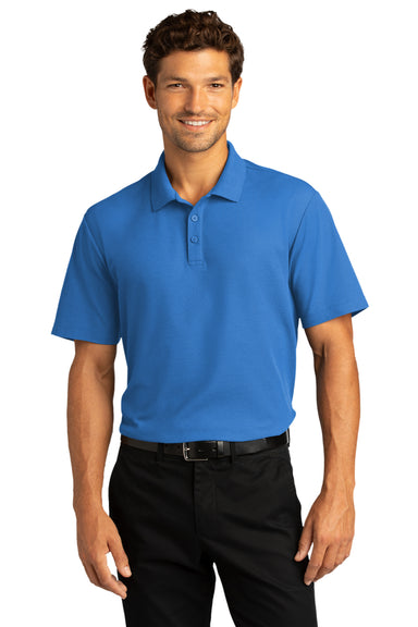 Port Authority Mens SuperPro React Short Sleeve Polo Shirt Strong Blue Front