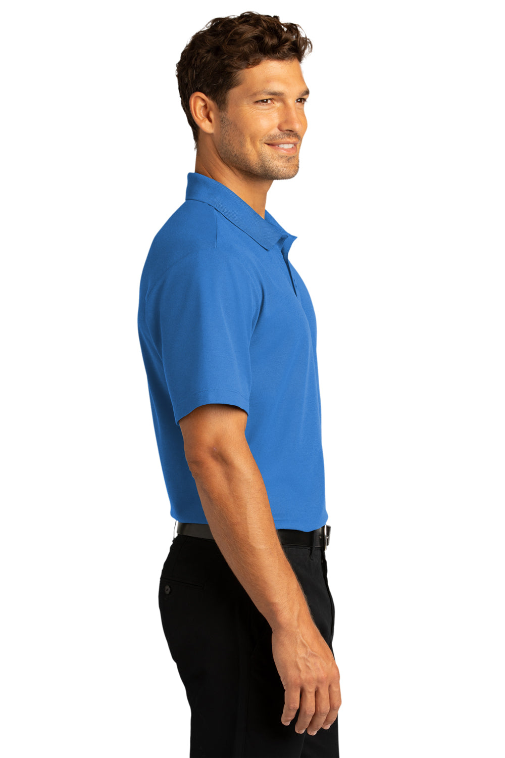 Port Authority Mens SuperPro React Short Sleeve Polo Shirt Strong Blue Side