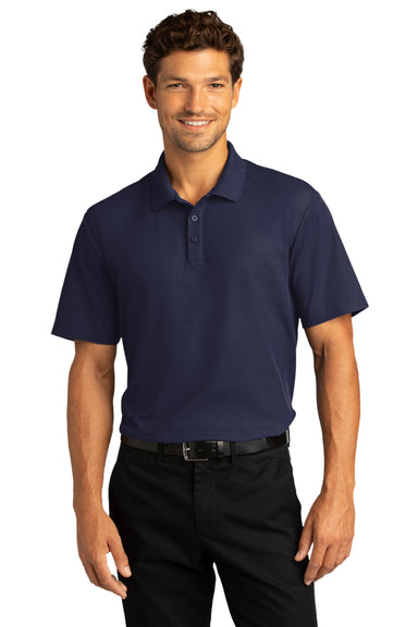 Port Authority Mens SuperPro React Short Sleeve Polo Shirt True Navy Blue Front
