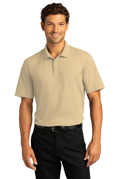 Port Authority Mens SuperPro React Short Sleeve Polo Shirt Wheat Front