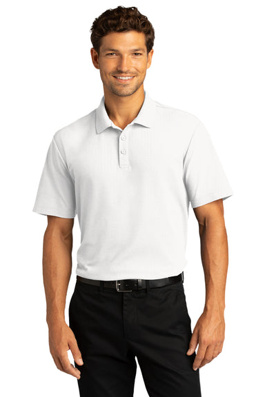 Port Authority Mens SuperPro React Short Sleeve Polo Shirt White Front