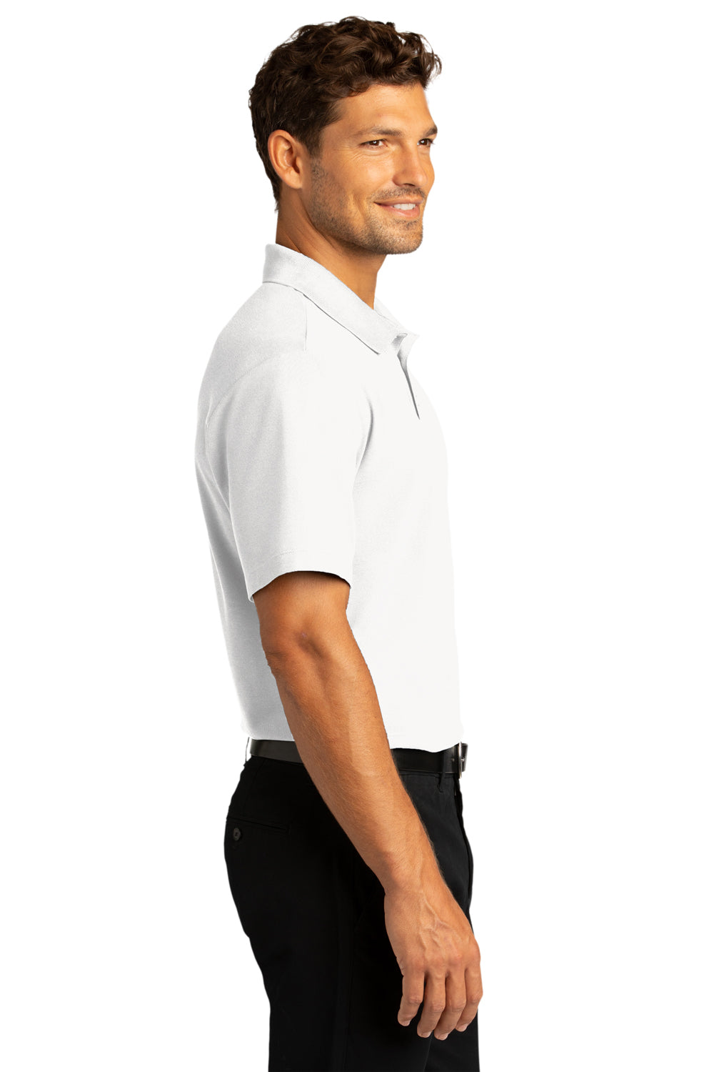 Port Authority Mens SuperPro React Short Sleeve Polo Shirt White Side