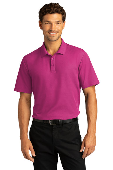 Port Authority Mens SuperPro React Short Sleeve Polo Shirt Wild Berry Front