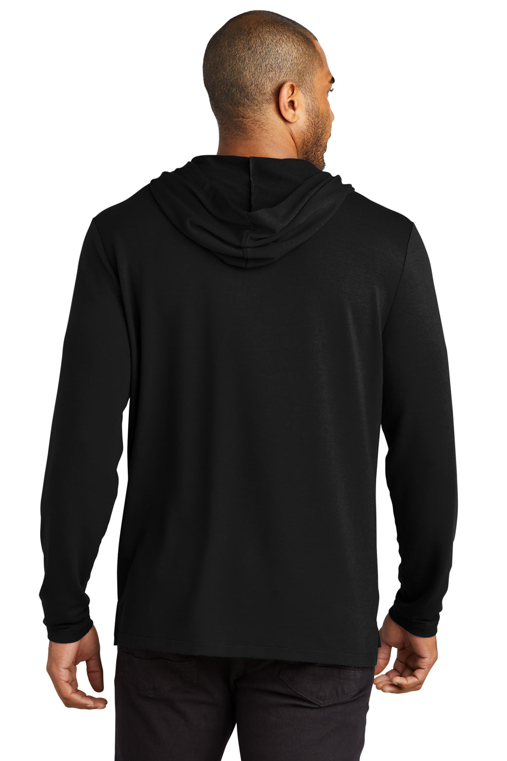 Port Authority K826 Mens Microterry Hooded Sweatshirt Hoodie Deep Black Back