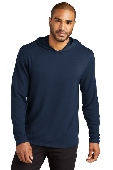 Port Authority K826 Mens Microterry Hooded Sweatshirt Hoodie River Navy Blue Front