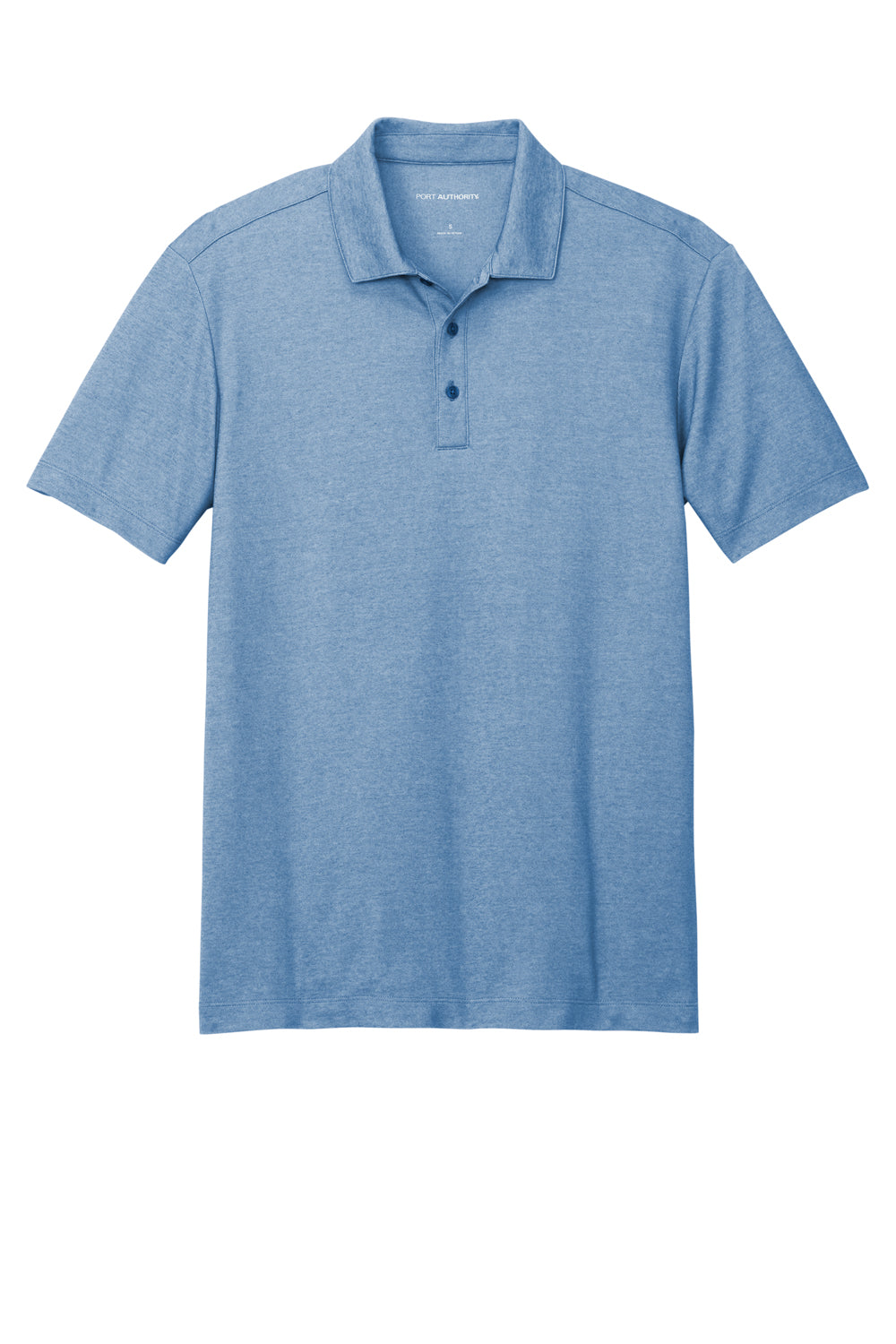 Port Authority Mens Fine Pique Short Sleeve Polo Shirt Heather Aegean Blue Flat Front