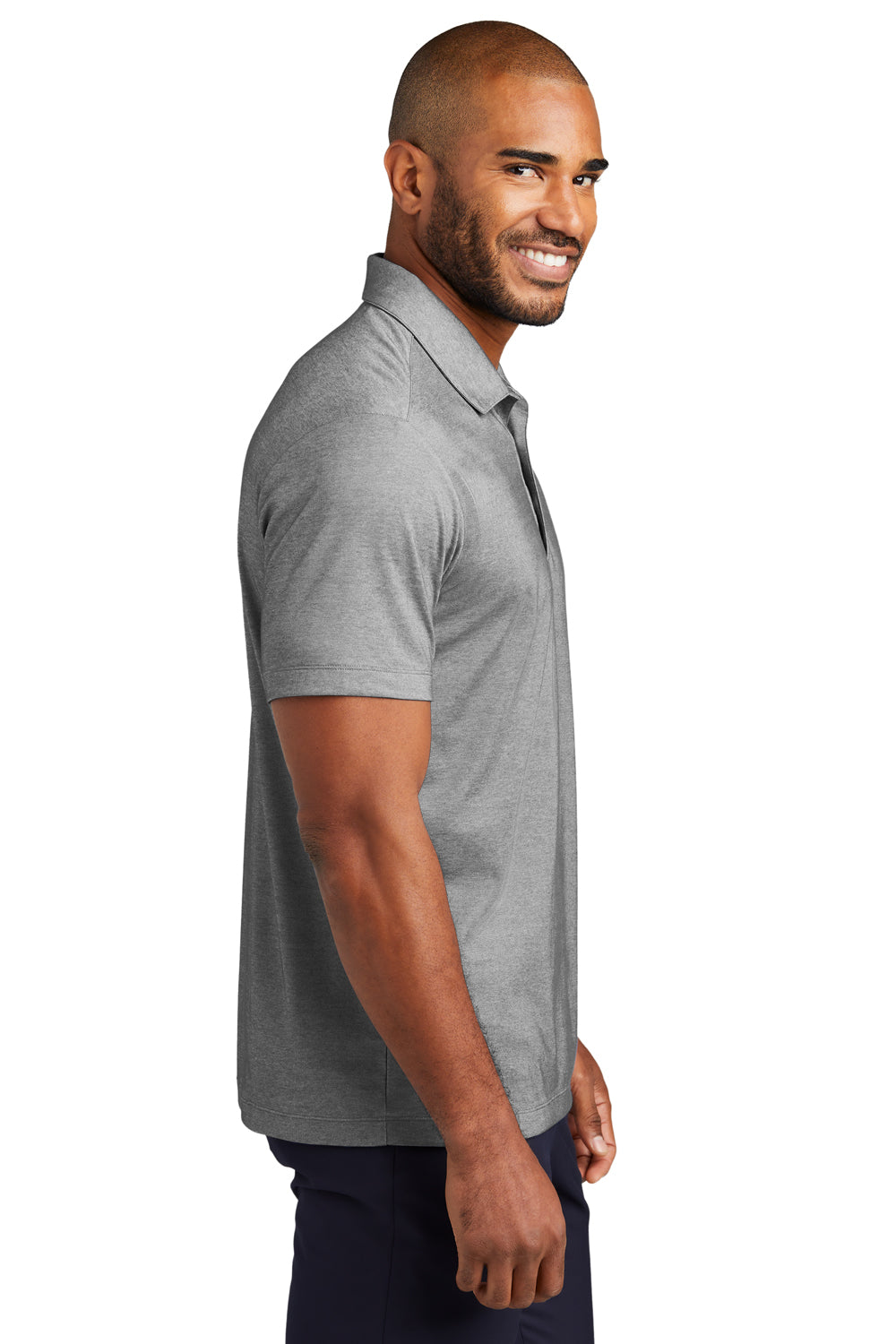 Port Authority Mens Fine Pique Short Sleeve Polo Shirt Heather Charcoal Grey Side