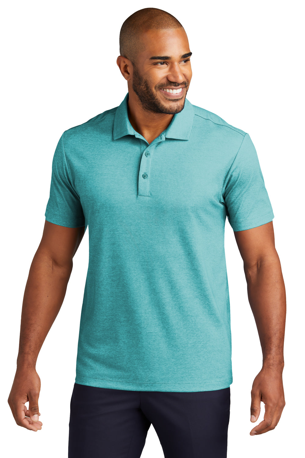 Port Authority Mens Fine Pique Short Sleeve Polo Shirt Heather Dark Teal Front