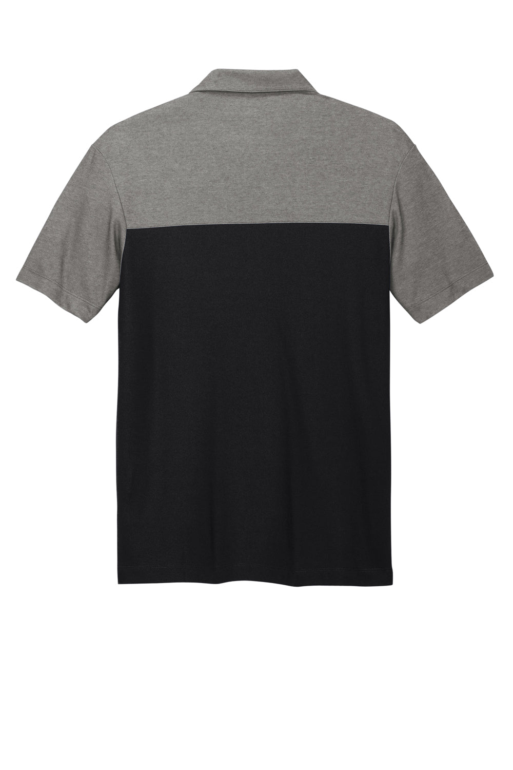 Port Authority Mens Fine Pique Blocked Short Sleeve Polo Shirt Deep Black/Heather Charcoal Grey Flat Back