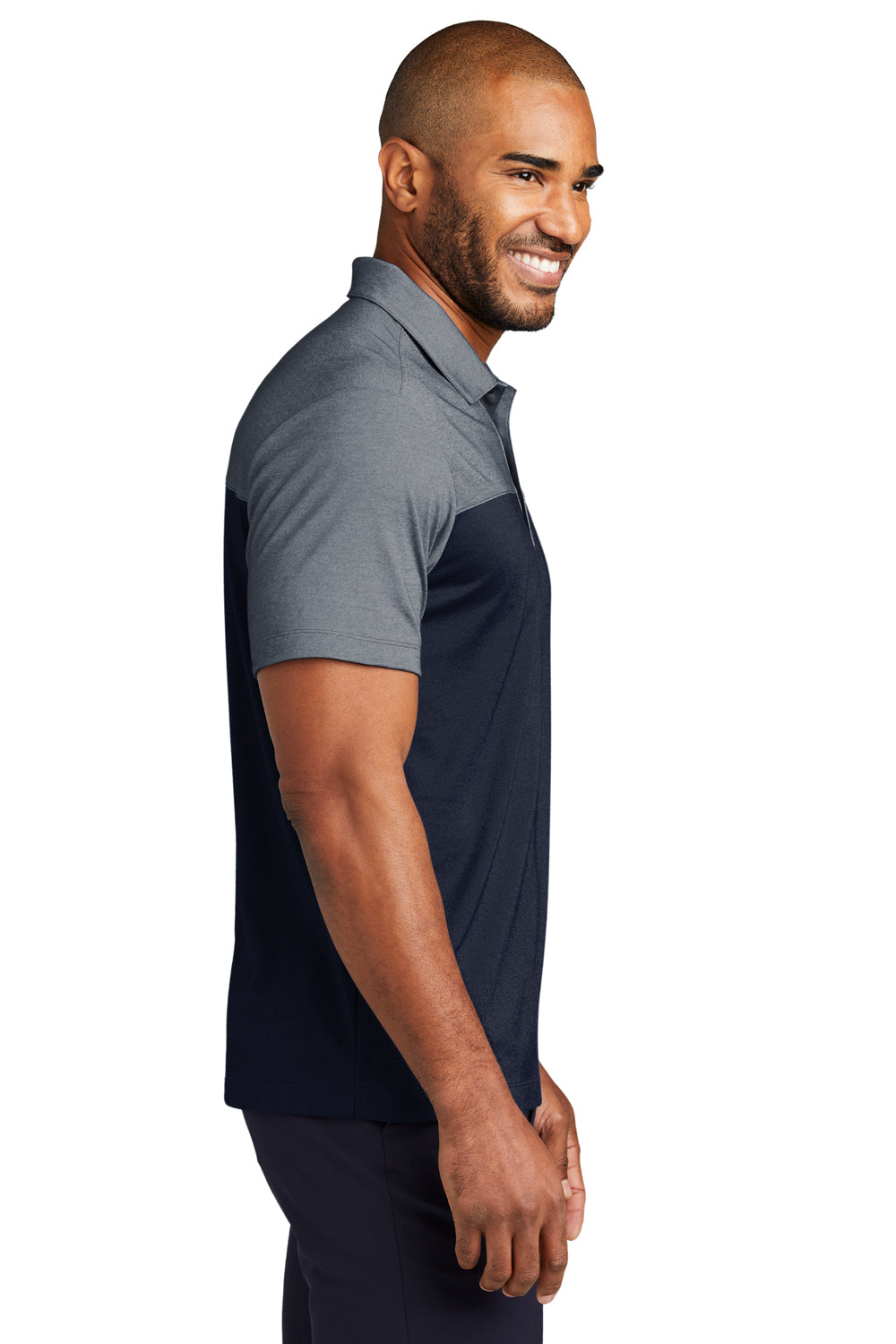 Port Authority Mens Fine Pique Blocked Short Sleeve Polo Shirt River Navy Blue/Heather River Navy Blue Side