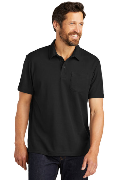 Port Authority K868 Mens C-FREE Pique Short Sleeve Polo Shirt w/ Pocket Black Front