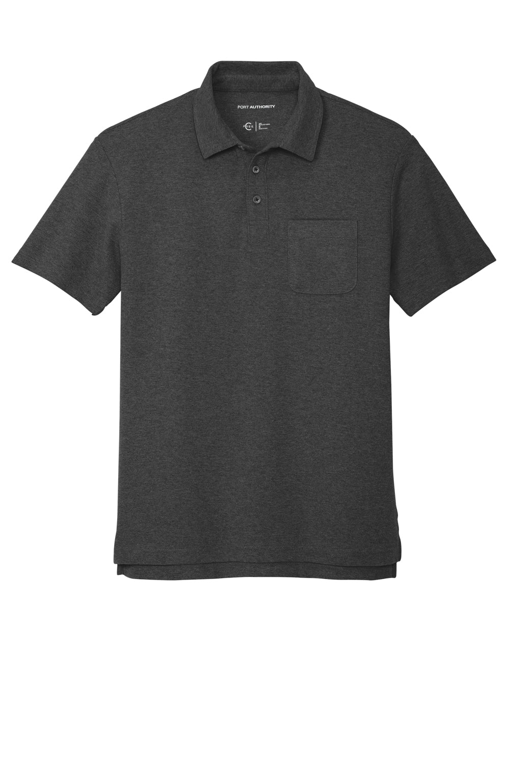 Port Authority K868 Mens C-FREE Pique Short Sleeve Polo Shirt w/ Pocket Heather Charcoal Grey Flat Front