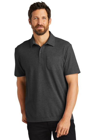 Port Authority K868 Mens C-FREE Pique Short Sleeve Polo Shirt w/ Pocket Heather Charcoal Grey Front