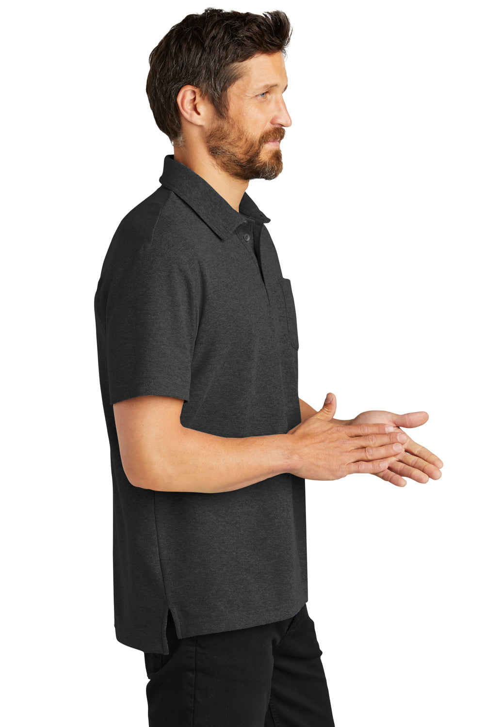 Port Authority K868 Mens C-FREE Pique Short Sleeve Polo Shirt w/ Pocket Heather Charcoal Grey Side
