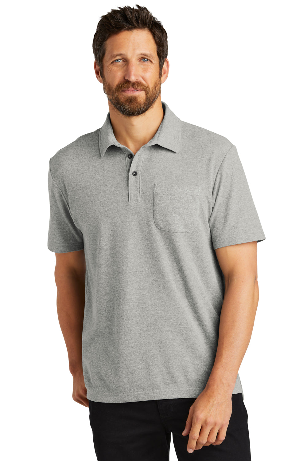 Port Authority K868 Mens C-FREE Pique Short Sleeve Polo Shirt w/ Pocket Heather Deep Smoke Grey Front