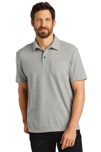 Port Authority K868 Mens C-FREE Pique Short Sleeve Polo Shirt w/ Pocket Heather Deep Smoke Grey Front